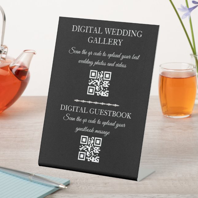 digitale Hochzeitsgalerie & Gästebuch Qr-Code schw Sockelschild (In Situ)