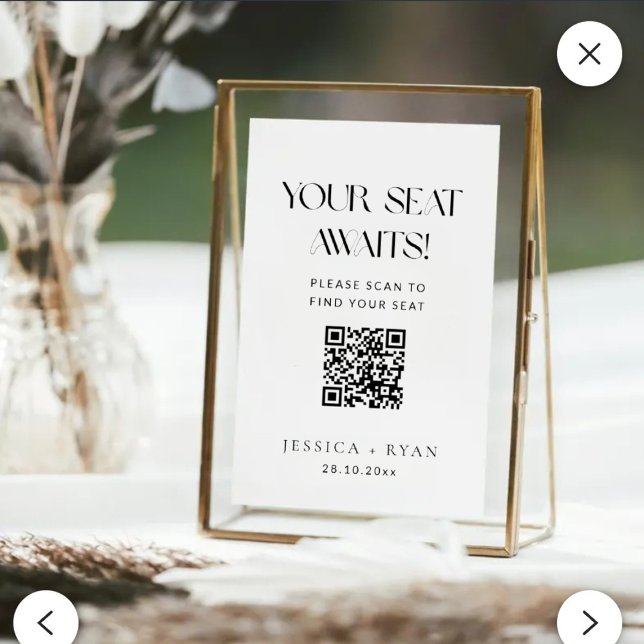 Digitale Hochzeitstabelle mit QR-Code-Zeichen Poster (Digital Wedding Seating Chart with QR Code Sign)