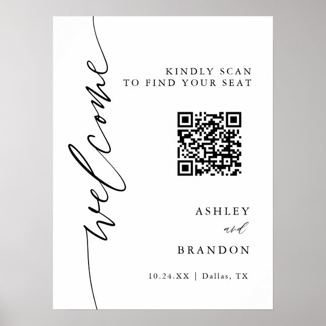 Digitale Kalligrafie Hochzeitsstichtabelle mit QR- Poster (Vorne)