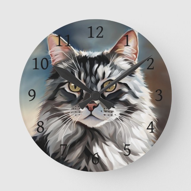 Digitale Katze 765 Runde Wanduhr (Vorderseite)