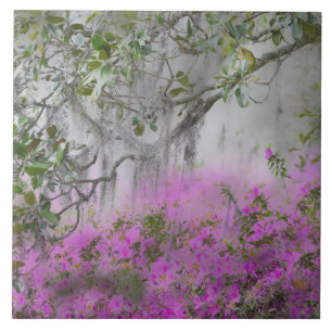 Digitale Komposition aus Azaleen und Magnolienbaum Fliese