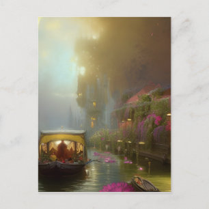 Digitale Kunst: Blumenboot auf idyllischem Kanal Postkarte