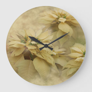 Digitale Kunst: Cremefarbene Weihnachtssterne Große Wanduhr