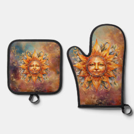 Digitale Kunst der kosmischen Sonne Ofenhandschuh & Topflappen-Set