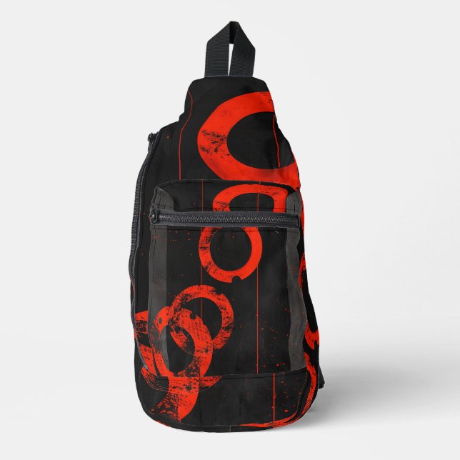 Digitale Kunst in Schwarz und Rot Crossbody Bag (Vorderseite)