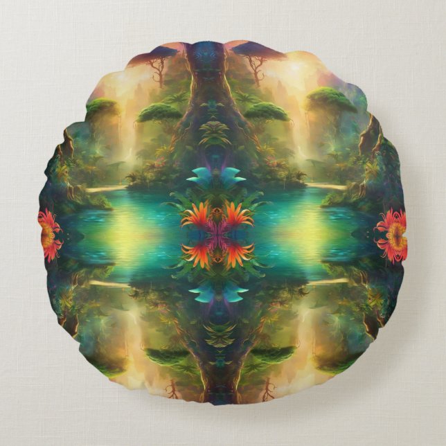 Digitale Kunst Kaleidoskop Abstract Nature River R Rundes Kissen (Vorderseite)