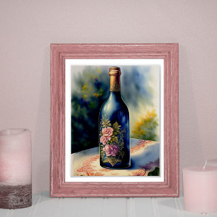 Digitale Kunst: Stillleben mit floraler Weinflasch Poster