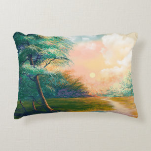 Digitale Kunstmalerei Landschaft, Fluss im Frühlin Dekokissen
