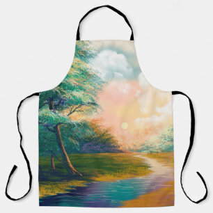 Digitale Kunstmalerei Landschaft, Fluss im Frühlin Schürze