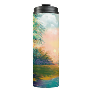 Digitale Kunstmalerei Landschaft, Fluss im Frühlin Thermosbecher