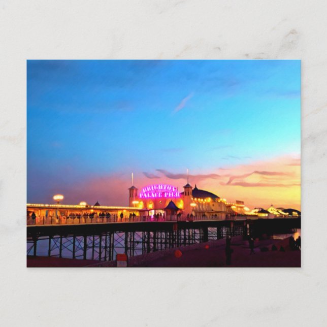 Digitale Malerei - Brighton Pier Sunset Postkarte (Vorderseite)