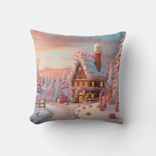 Digitale Malerei eines Wintergingerbrothauses Kissen