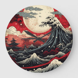 Digitale Malerei im japanischen Kunststil Große Wanduhr