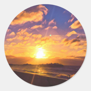 Digitale Malerei - Phantastischer Sonnenaufgang üb Runder Aufkleber