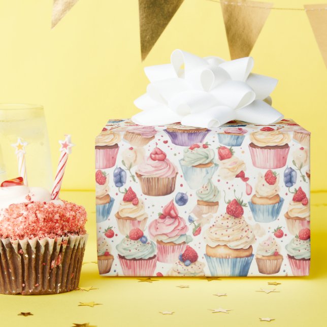 Digitale Muster für Creme und Cupcake Geschenkpapier (Geburtstagsparty)