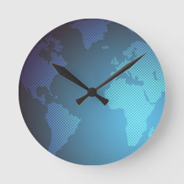 Digitale Punkte-Weltkarte mit Farbverlauf-Kunst Runde Wanduhr