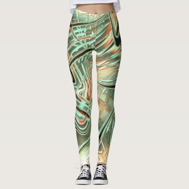 Digitale, raue Striche auf blass orange bis grün Leggings (Vorderseite)