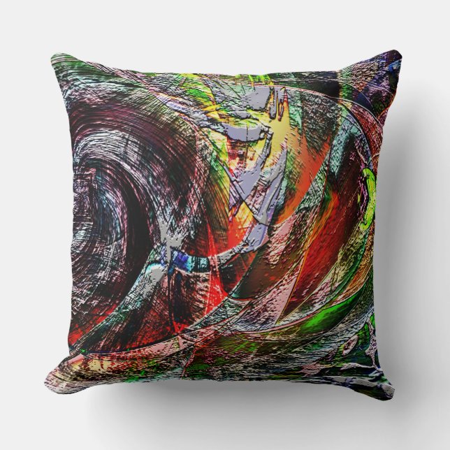 Digitale Ruinen Textur über rotem bis gelbem Farbv Kissen (Vorderseite)