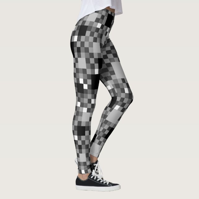 Digitale schwarze Pixel kleine Quadrate Leggings (Rechts)