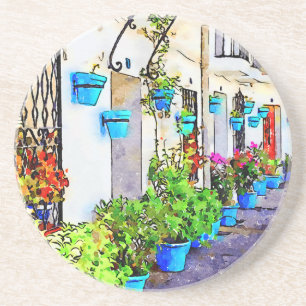 Digitale Wasserfarbe der Straße in Mijas Pueblo Getränkeuntersetzer