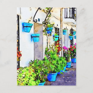 Digitale Wasserfarbe der Straße in Mijas Pueblo Postkarte