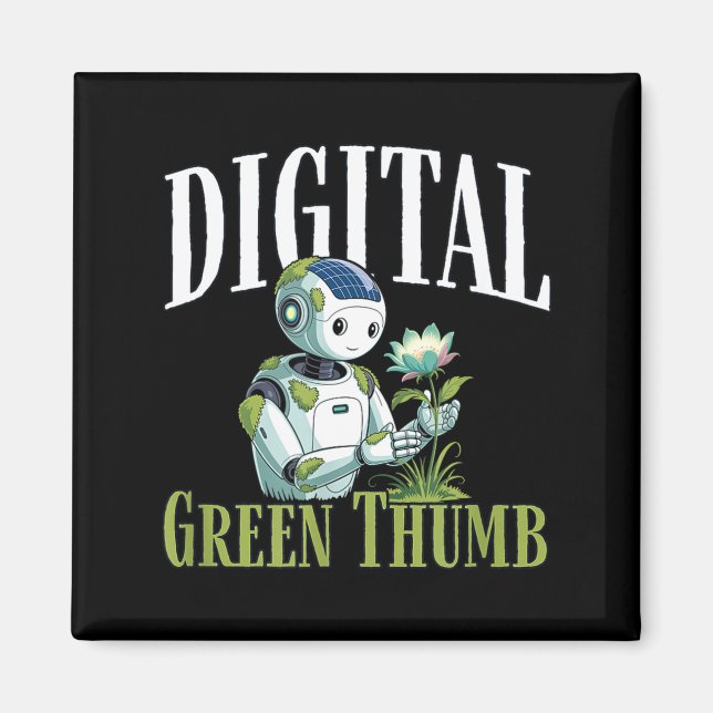 Digitaler grüner Daumen Solarpunk-Roboter Earth Da Magnet (Vorne)