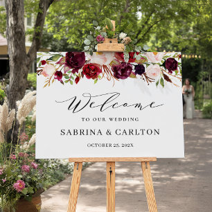 (Digitaler Nutzen) Burgundy Red Floral Wedding Sig Poster