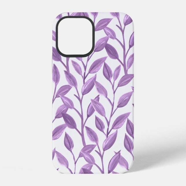 Digitaler Papierhintergrund mit Blättern iPhone 12 Hülle (Rückseite)