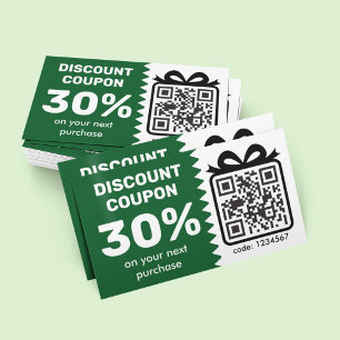 Digitaler Rabattcoupon mit dem Logo "QR Code" grün Visitenkarte
