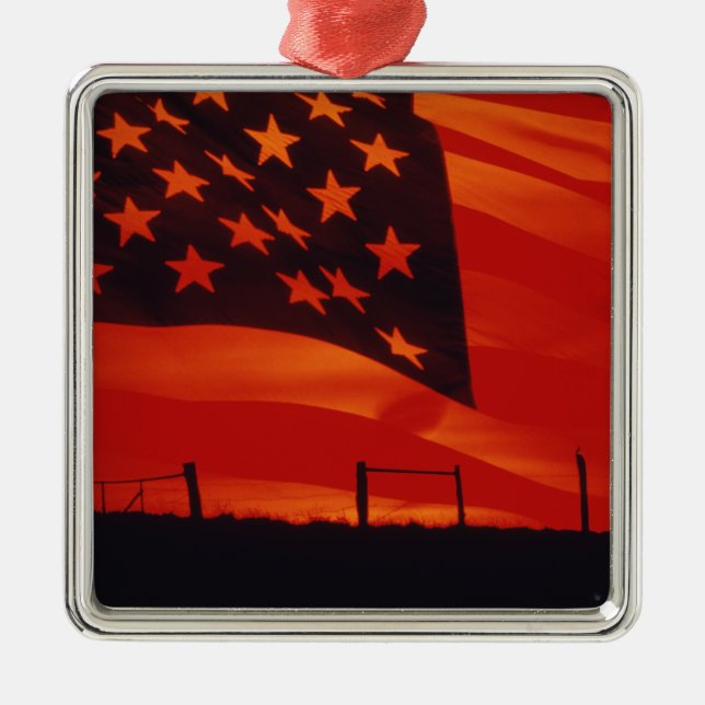 Digitaler Verbund der amerikanischen Flagge Silbernes Ornament (Vorne)