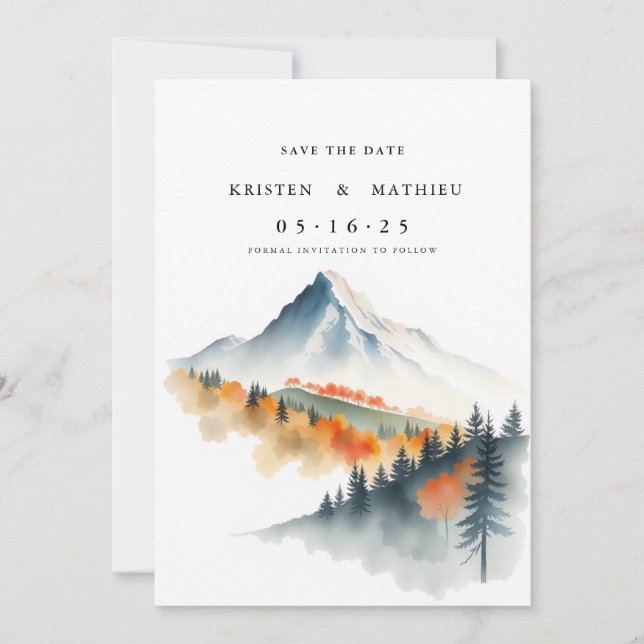 Digitales Gebirge mit Wasserfarbe Save The Date (Vorderseite)