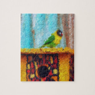 Digitales Kunstpuzzle - Papagei im Zoo