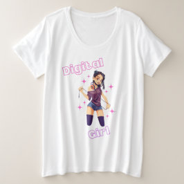 digitales Mädchen mit Sternen Große Größe T-Shirt