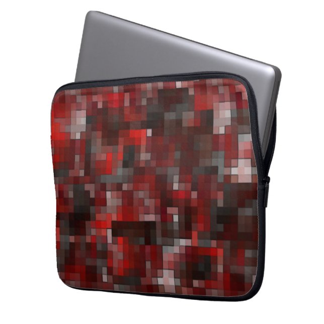 Digitales Mosaik von Quadraten in Rot und Grau Laptopschutzhülle (Vorderseite Links)