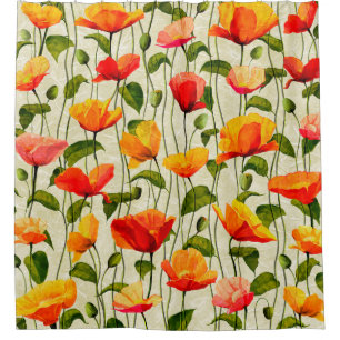 Digitales Papier-Mohnblumen-Muster Duschvorhang