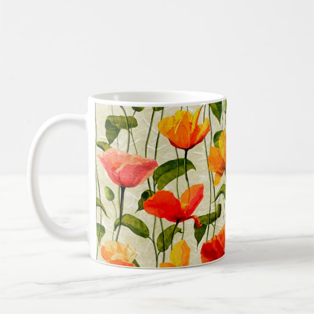 Digitales Papier-Mohnblumen-Muster Kaffeetasse (Links)