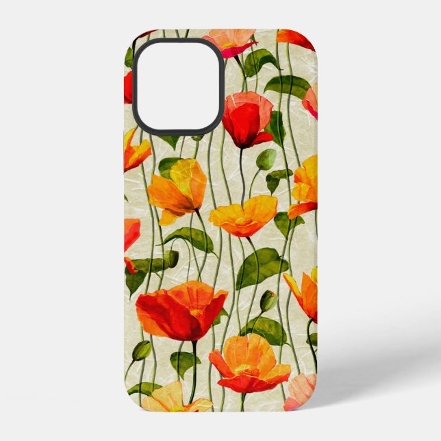Digitales Papiermohnmuster iPhone 12 Hülle (Rückseite)