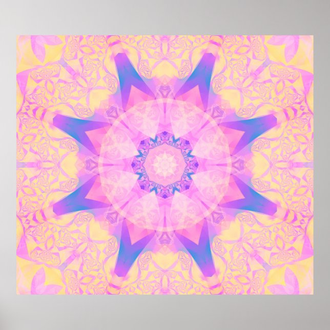 Digitales Retro abstrakte Mandala. Helle Blume. Be Poster (Vorne)