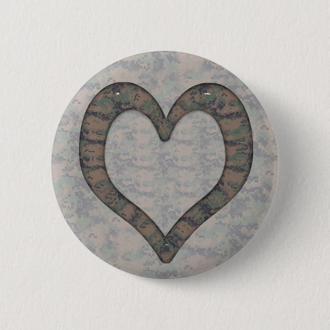 Digitales Woodland Camouflage Herz auf Camouflage Button (Vorderseite)