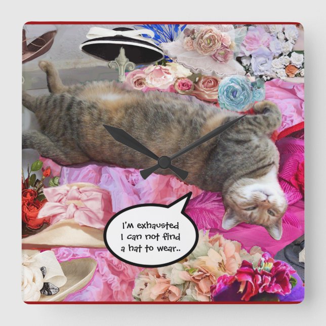 Dilemma of Princess Tatus Cat Quadratische Wanduhr (Vorderseite)
