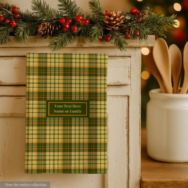 Dill Grün Gelb Kariertes Geschirrtuch mit individu (Dill Green Yellow Plaid Dish Towel Custom Name)