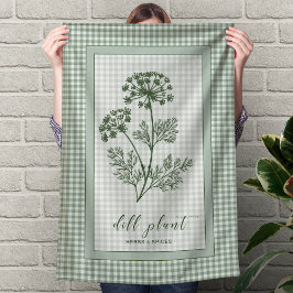 Dill Herb Kitchen Towel – Green Gingham Border Geschirrtuch