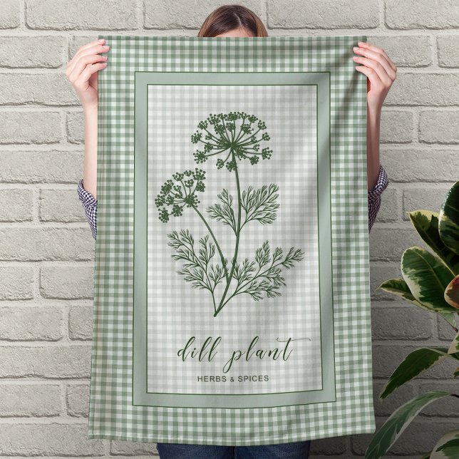 Dill Herb Kitchen Towel – Green Gingham Border Geschirrtuch (Dill Herb Kitchen Towel – Green Gingham Border)