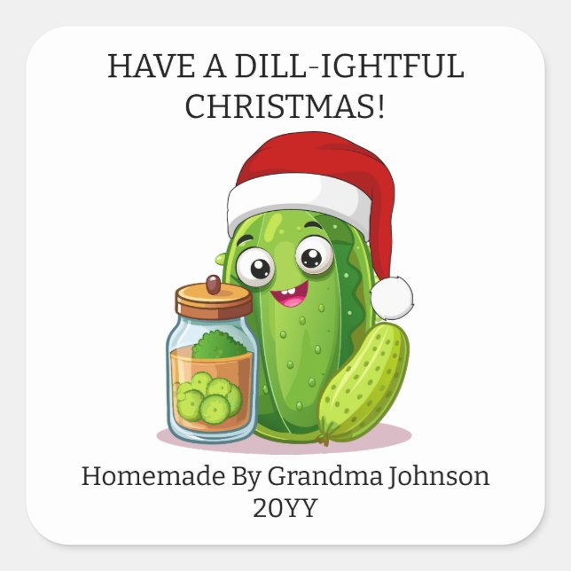 Dill‑ightful Christmas Pickling Jar Quadratischer Aufkleber (Vorderseite)