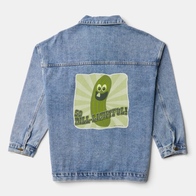 Dill-lightfulFunny Pickle Cartoon Charakter Jeansjacke (Rückseite)