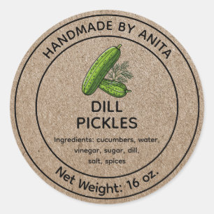 Dill Pickers Concombres Jar Étiquette Kraft Design