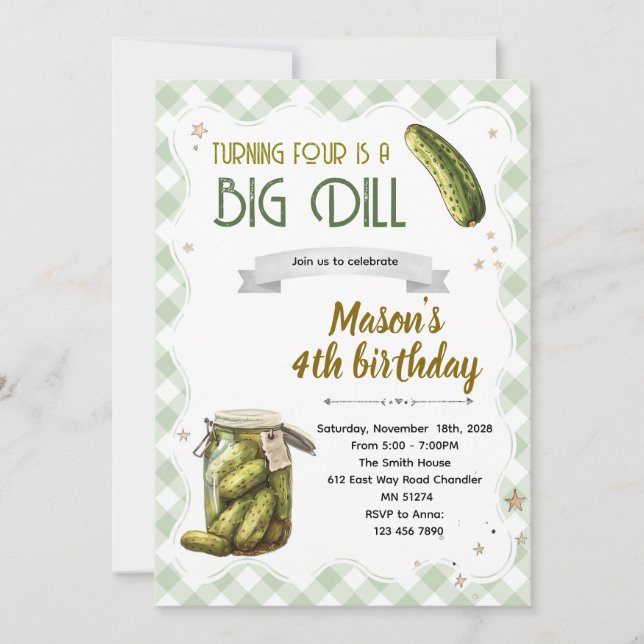 Dill pickle birthday boy invitation (Devant)