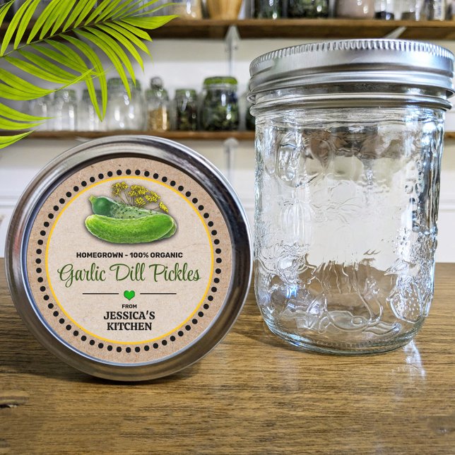 Dill Pickle Canning Jar Kraft Étiquette de style p (Créateur téléchargé)