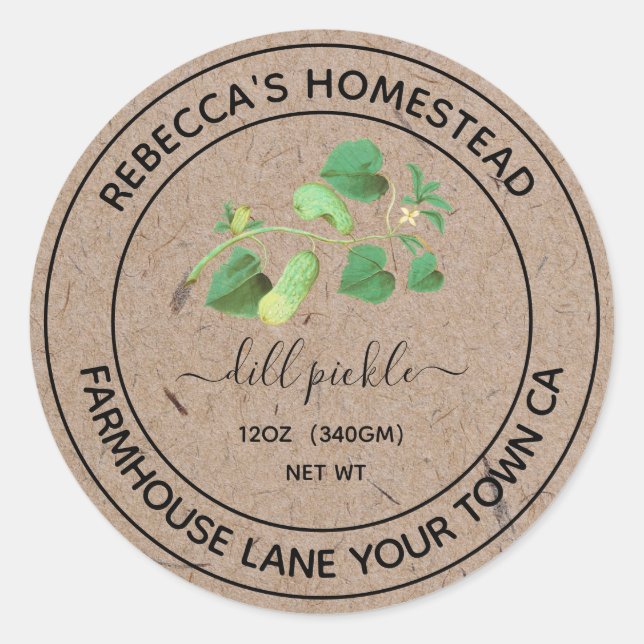 Dill Pickle Kraft Papier Canning Jar Labels Runder Aufkleber (Vorderseite)