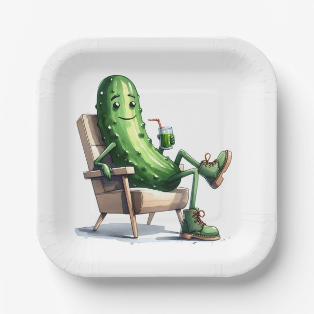 Dill Pickle Relaxen im Stuhl Pappteller (Vorderseite)